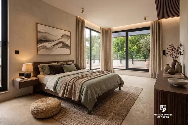 Dormitorio; luz natural, estilo moderno, suelo de madera