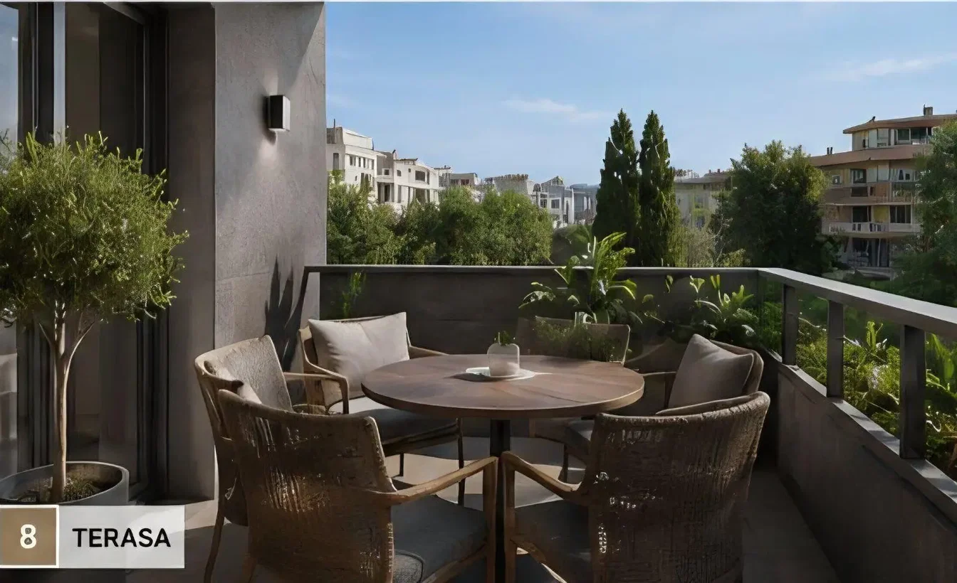 Terrasse; blick, tageslicht, moderner stil
