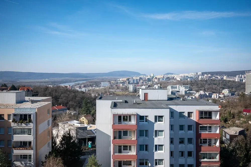 House and surroundings; view