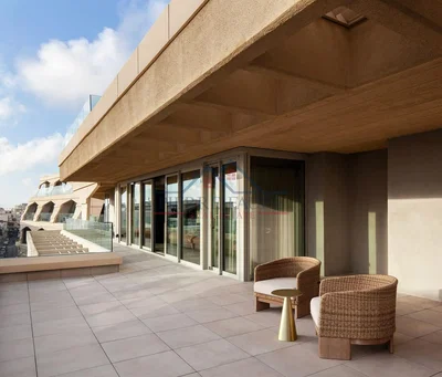Terrace; tile floor, natural light, view
