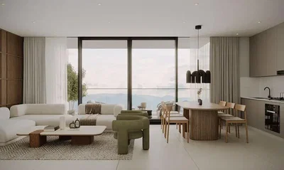 Living room; view, natural light, modern style, wood floor