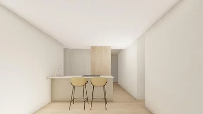 Küche; küchengeräte, holzboden, tageslicht