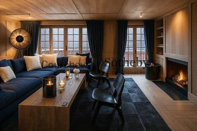 Soggiorno; camino, pavimento in legno, luce naturale, stile rustico