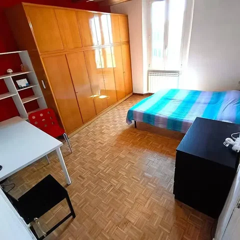Ložnice; dřevěná podlaha, přirozené světlo