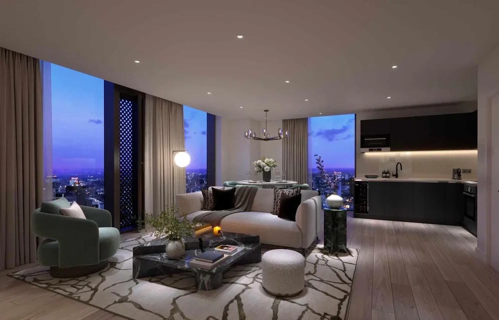 Living room; view, wood floor, natural light, modern style