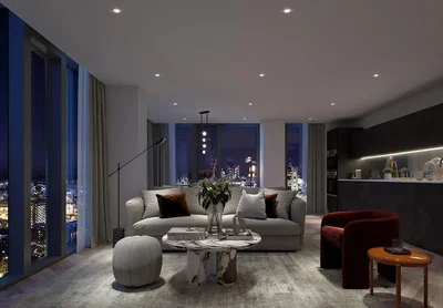 Salon; vue, style moderne, lumière naturelle