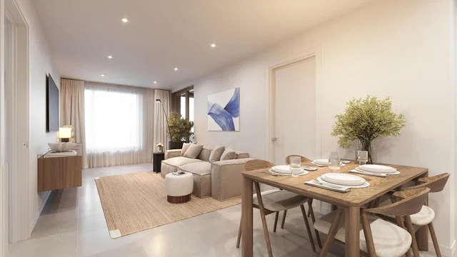 Woonkamer; natuurlijk licht, moderne stijl, houten vloer