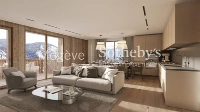 Wohnzimmer; blick, küchengeräte, tageslicht, moderner stil, holzboden