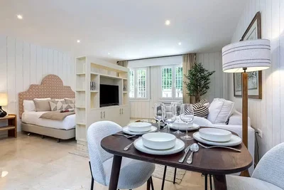Living room; tile floor, natural light, modern style