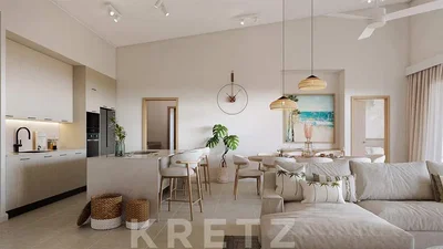 Wohnzimmer; küchengeräte, tageslicht, moderner stil, holzboden