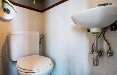 Toilette; pavimento in piastrelle, necessita ristrutturazione