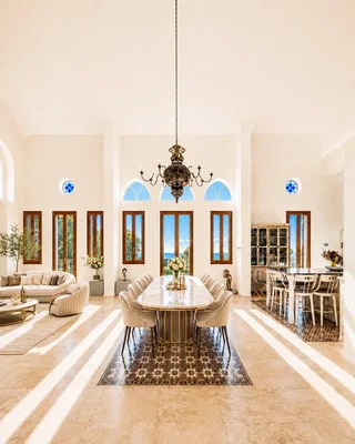 Living room; natural light, high ceiling, tile floor