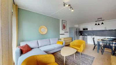Oturma odası; doğal ışık, modern stil, mutfak aletleri