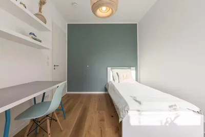 Bedroom; wood floor, natural light, modern style