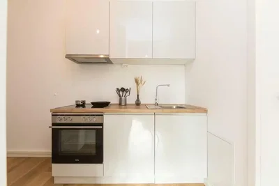 Kitchen; kitchen appliances, wood floor, natural light
