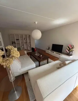 Oturma odası; ahşap zemin, doğal ışık, modern stil