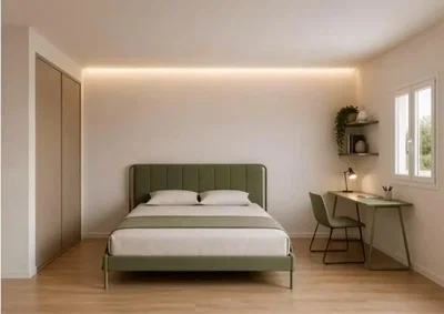 Yatak odası; ahşap zemin, doğal ışık, modern stil