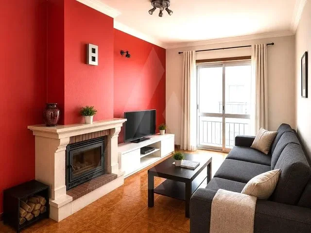 Living room; fireplace, natural light, tile floor