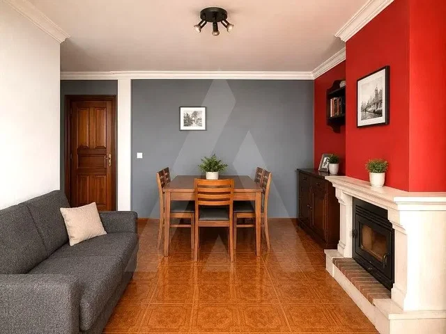 Living room; tile floor, fireplace, natural light