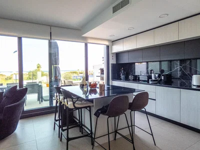 Cuisine; électroménager, carrelage, lumière naturelle, style moderne