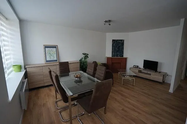 Living room; wood floor, natural light, modern style