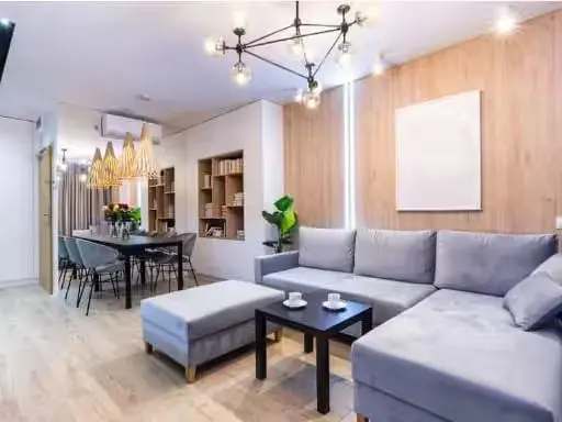 Salon; parquet, lumière naturelle, style moderne
