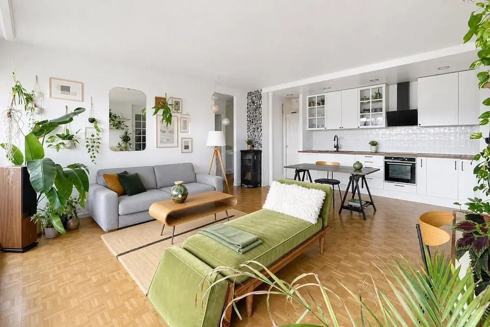 Salon; lumière naturelle, style moderne, parquet