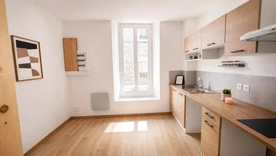 Kuhinja; kuhinjski aparati, drveni pod, prirodno svjetlo, moderni stil, renoviran