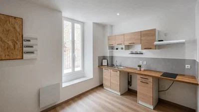 Kuhinja; prirodno svjetlo, kuhinjski aparati, drveni pod, renoviran