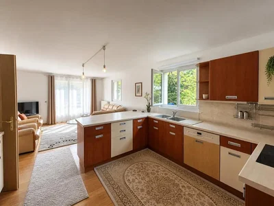 Cuisine; électroménager, parquet, lumière naturelle