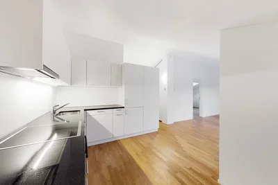 Kitchen; wood floor, natural light, renovated