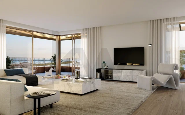 Wohnzimmer; blick, holzboden, tageslicht, moderner stil