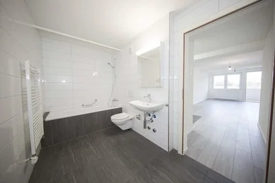 Bathroom; tile floor, natural light