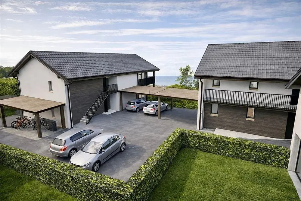 House and surroundings; view