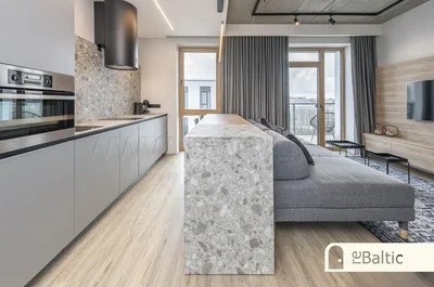 Wohnzimmer; küchengeräte, tageslicht, moderner stil, holzboden