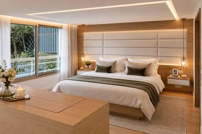 Chambre; lumière naturelle, parquet, style moderne