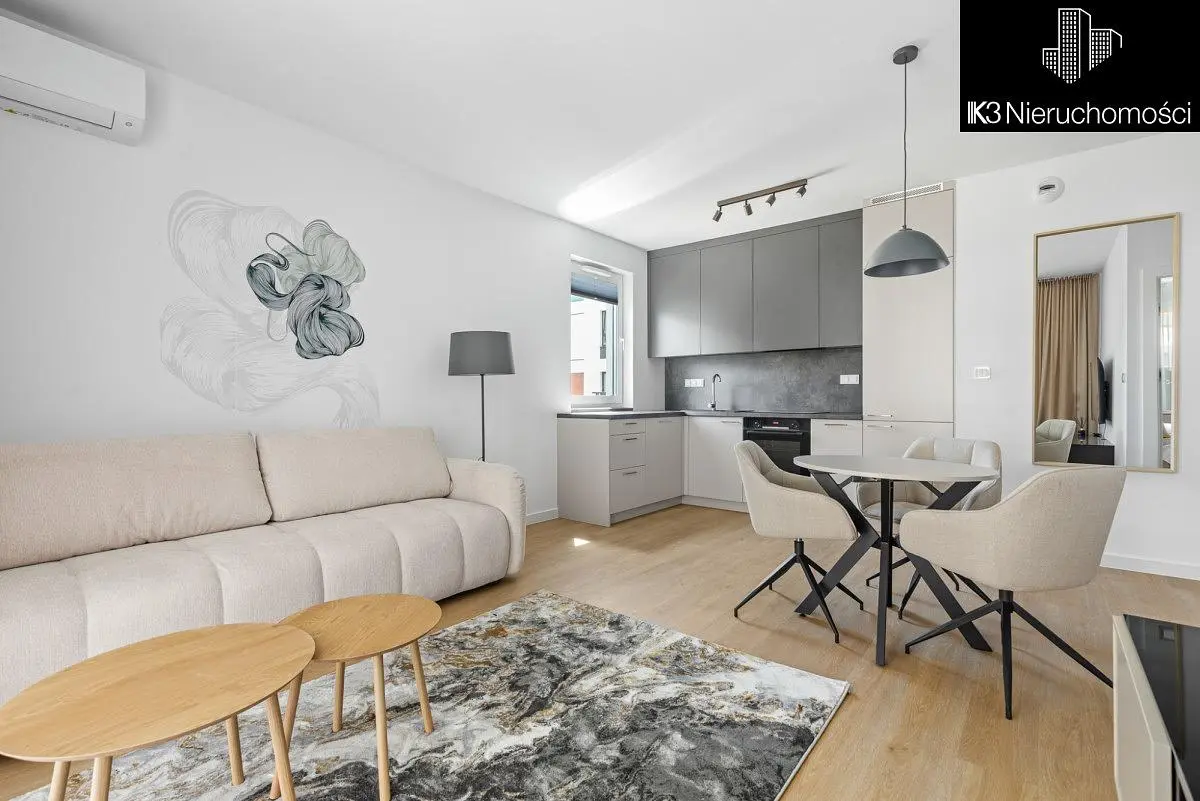 Obývací pokoj; moderní styl, dřevěná podlaha, přirozené světlo, kuchyňské spotřebiče