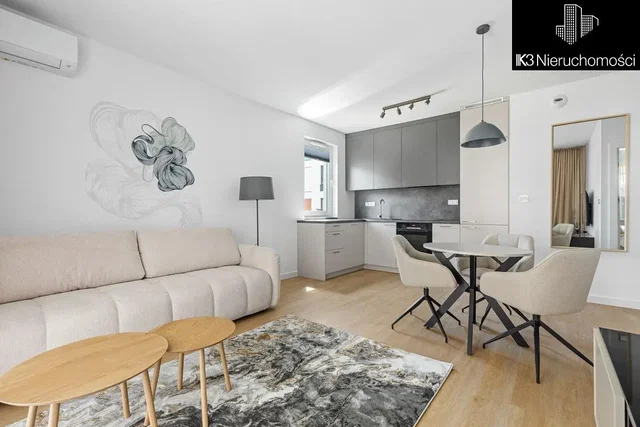 Obývací pokoj; moderní styl, dřevěná podlaha, přirozené světlo, kuchyňské spotřebiče