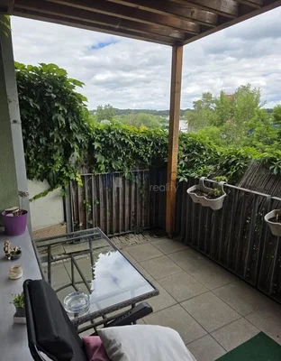 Balkon; blick, holzbalken, tageslicht, rustikaler stil
