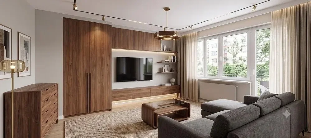 Wohnzimmer; moderner stil, holzboden, tageslicht, blick