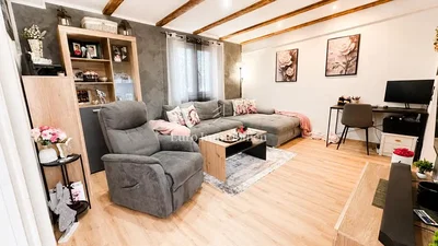 Living room; wood floor, natural light, modern style