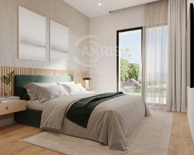Quarto; chão de madeira, luz natural, estilo moderno