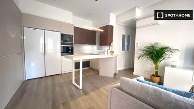 Cuisine; électroménager, parquet, lumière naturelle