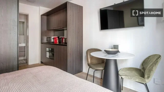 Chambre; électroménager, lumière naturelle, style moderne
