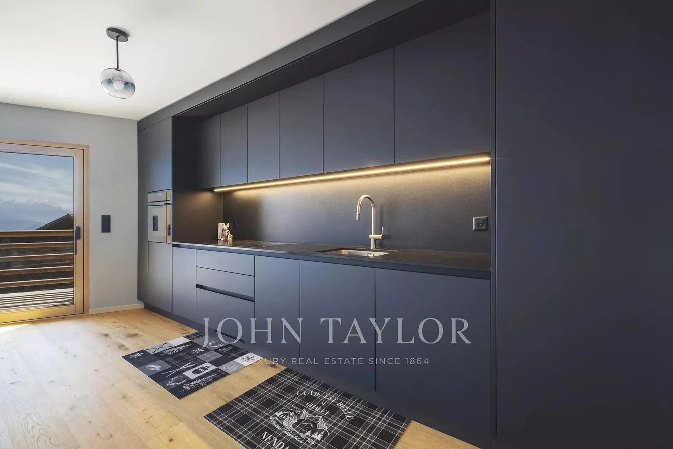Kitchen; kitchen appliances, wood floor, natural light, modern style