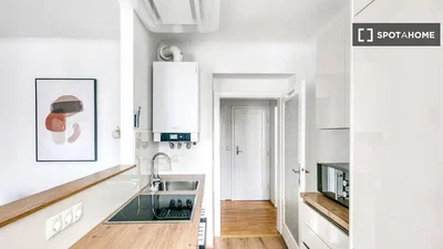 Cucina; elettrodomestici, pavimento in legno, luce naturale, stile moderno