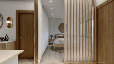Schlafzimmer; holzboden, tageslicht, moderner stil