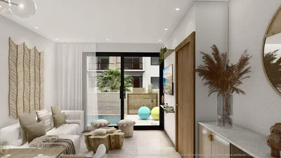 Wohnzimmer; tageslicht, moderner stil, holzboden