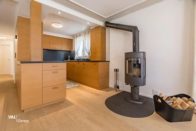 Küche; holzboden, kamin, küchengeräte, tageslicht, renoviert