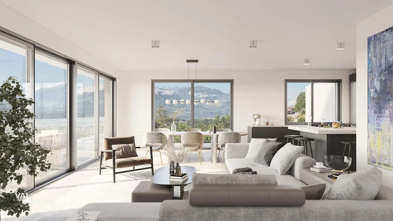 Wohnzimmer; blick, tageslicht, moderner stil